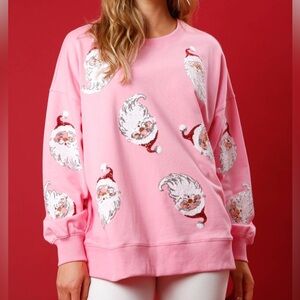 Sequin Santa Sweatshirt || Size Small || Pink || Oversized